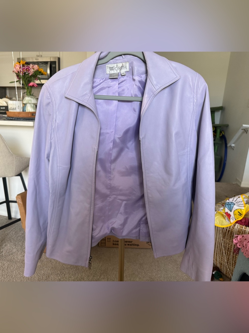 Worth Lavender Leather Jacket - Soft Lilac Women's Coat